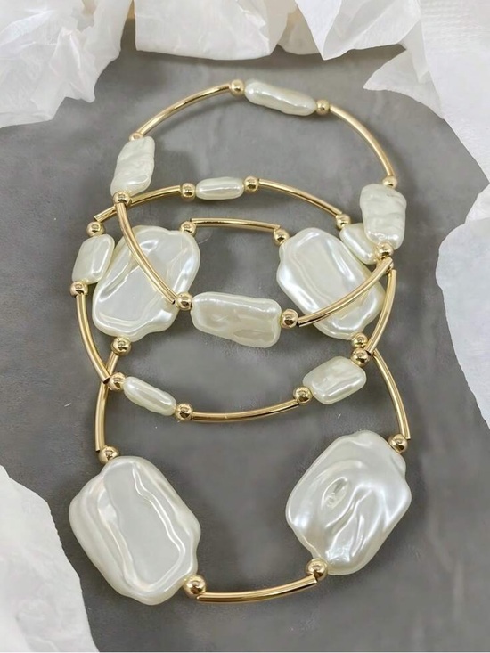 Anthropologie Jewelry - Anthropologie Gold-Tone Bracelet Set with Irregular Pearlescent Stones - White